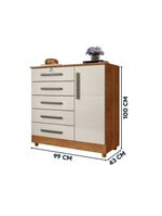 Cômoda Grande 5 Gavetas 1 Porta Com Chave Elegante Cedro / Areia Repleta Cedro/areia
