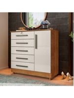 Cômoda Grande 5 Gavetas 1 Porta Com Chave Elegante Cedro / Areia Repleta Cedro/areia