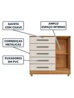 Cômoda Grande 5 Gavetas 1 Porta Com Chave Elegante Cedro / Areia Repleta Cedro/areia