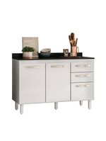 Balcão Cozinha Com Tampo Para Pia 1,20m 2 Portas 3 Gavetas Branco