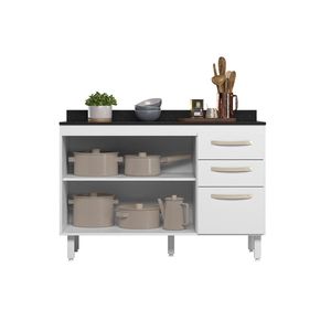 Balcão Cozinha Com Tampo Para Pia 1,20m 2 Portas 3 Gavetas Branco