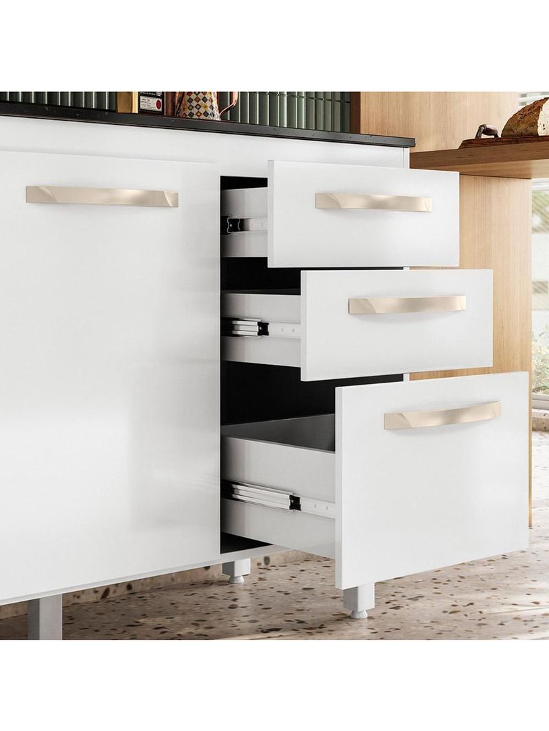 Balcão Cozinha Com Tampo Para Pia 1,20m 2 Portas 3 Gavetas Branco