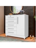 Cômoda Grande 5 Gavetas 1 Porta Com Chave Elegante Branco Repleta Branco