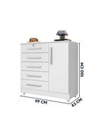Cômoda Grande 5 Gavetas 1 Porta Com Chave Elegante Branco Repleta Branco
