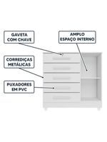 Cômoda Grande 5 Gavetas 1 Porta Com Chave Elegante Branco Repleta Branco