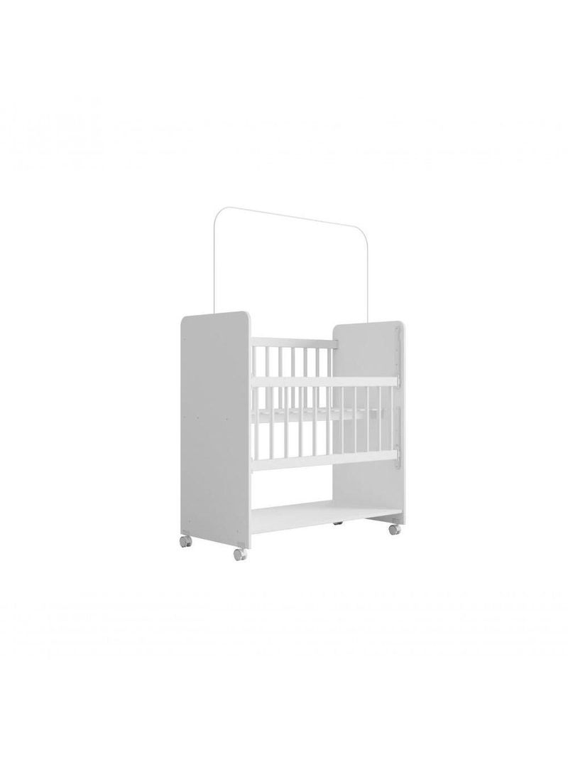 Berço Com Colchão Infantil Grade Móvel Rodinhas Mosquiteiro Branco Branco