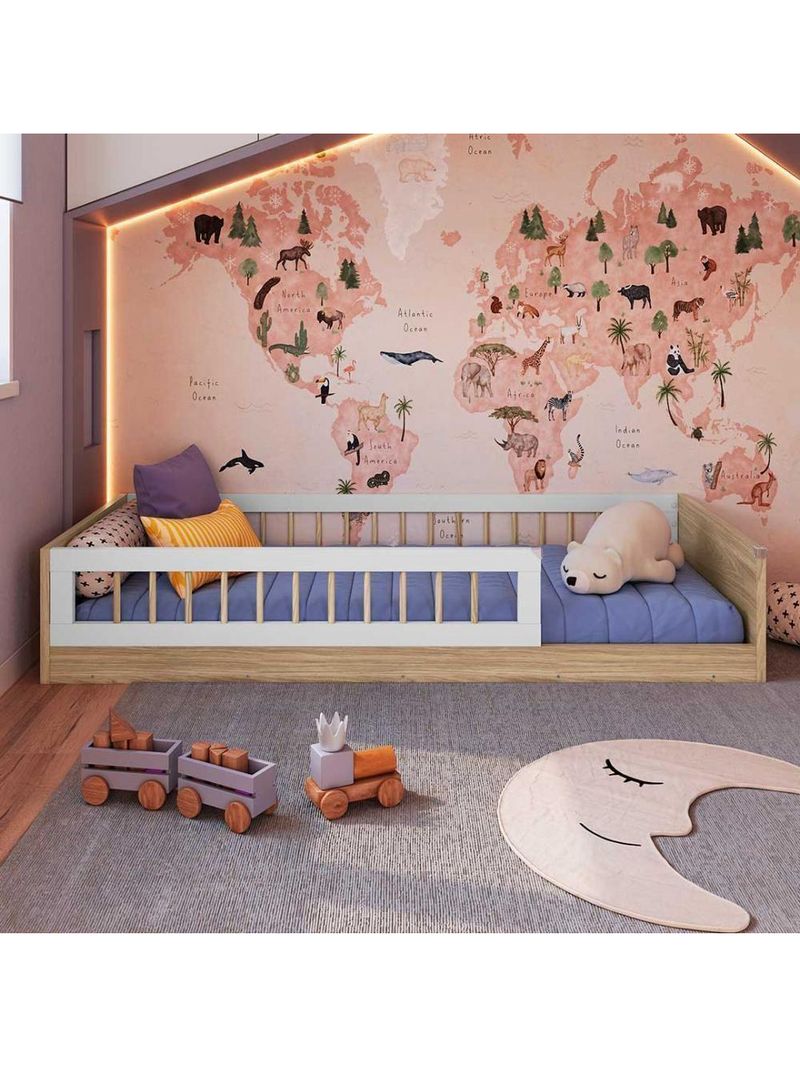 Cama Montessoriana Com Colchão Solteiro Infantil Affetto - Aveiro Oak Branco