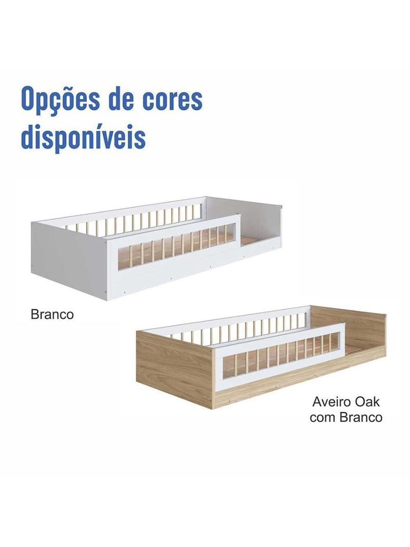 Cama Montessoriana Com Colchão Solteiro Infantil Affetto - Aveiro Oak Branco