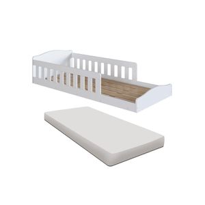 Cama Com Colchão Montessoriana Infantil C- Proteção Lateral - Branco