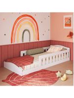Cama Com Colchão Montessoriana Infantil C- Proteção Lateral - Branco