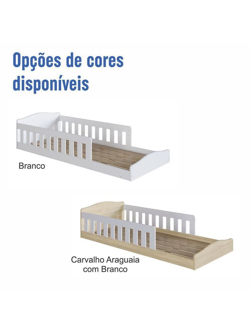 Cama Com Colchão Montessoriana Infantil C- Proteção Lateral - Branco