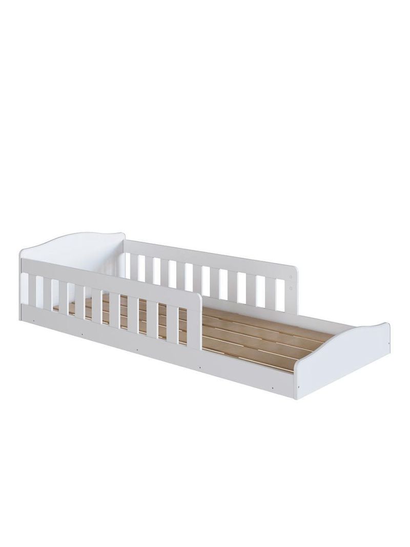 Cama Com Colchão Montessoriana Infantil C- Proteção Lateral - Branco