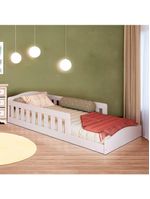 Cama Com Colchão Montessoriana Infantil C- Proteção Lateral - Branco