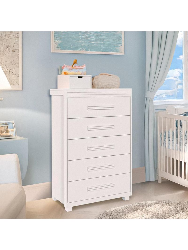 Cômoda Para Quarto Infantil 5 Gavetas Grande Branco