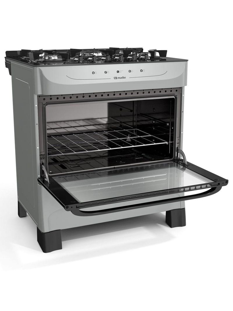 Fogão Mueller Titânio 5 Bocas Com Mesa De Vidro Mfv5bb