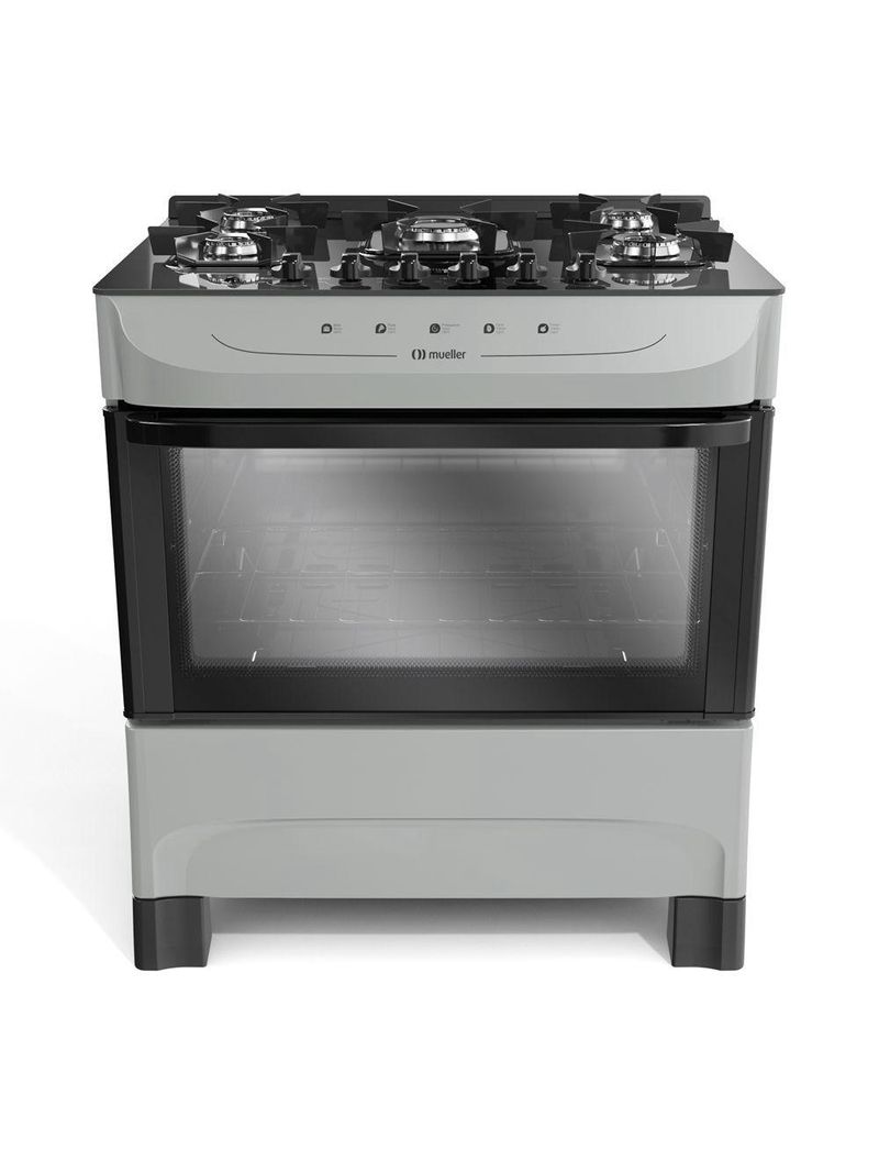 Fogão Mueller Titânio 5 Bocas Com Mesa De Vidro Mfv5bb