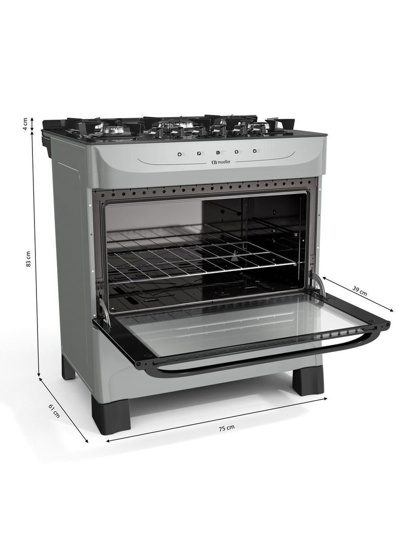 Fogão Mueller Titânio 5 Bocas Com Mesa De Vidro Mfv5bb