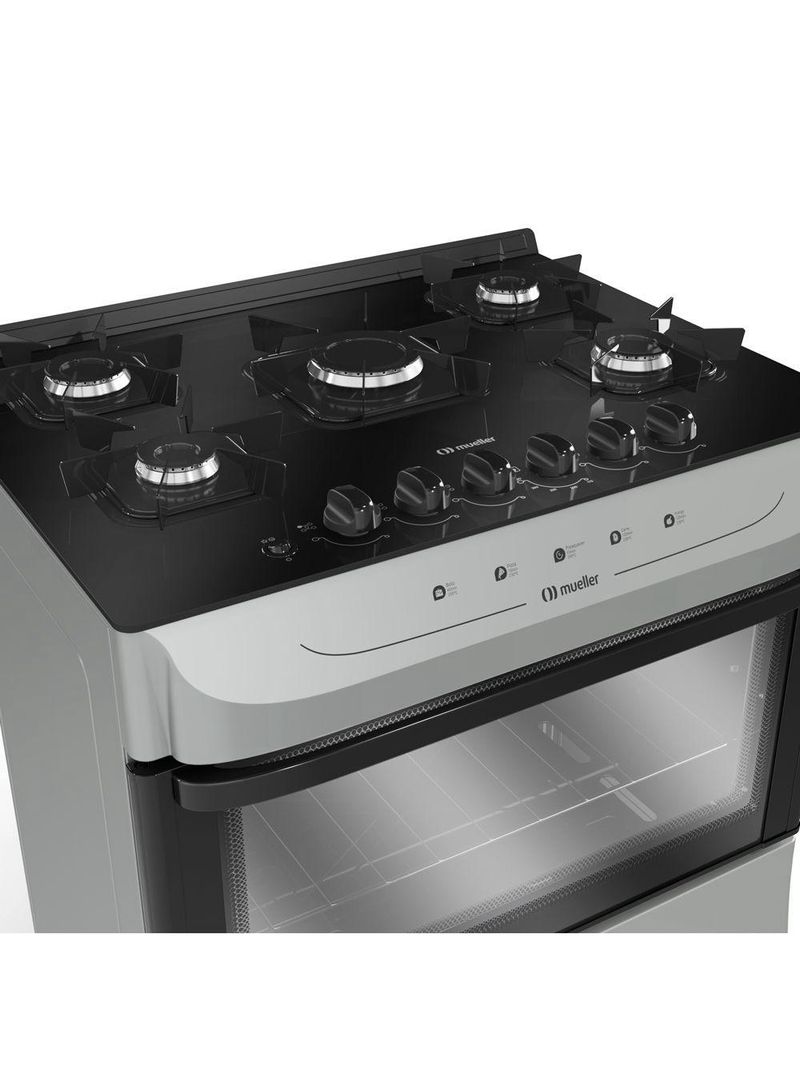 Fogão Mueller Titânio 5 Bocas Com Mesa De Vidro Mfv5bb