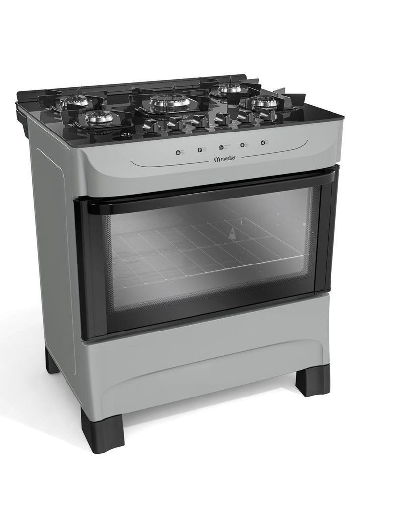 Fogão Mueller Titânio 5 Bocas Com Mesa De Vidro Mfv5bb