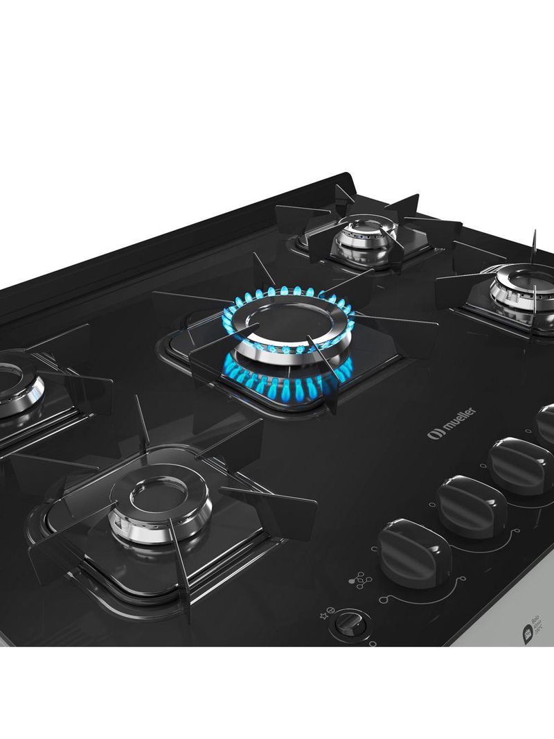 Fogão Mueller Titânio 5 Bocas Com Mesa De Vidro Mfv5bb