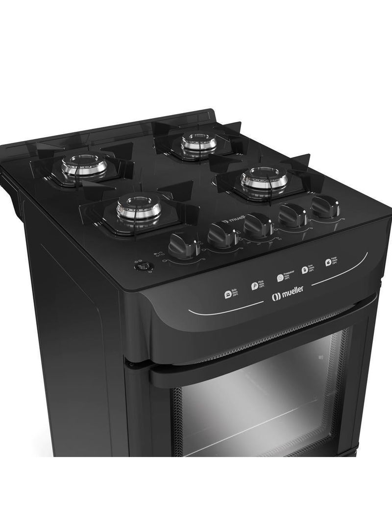 Fogão Mueller Preto Fosco 4 Bocas Com Mesa De Vidro e Acendimento Mfv4bb