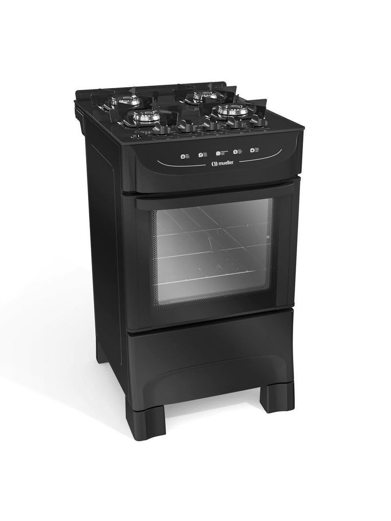 Fogão Mueller Preto Fosco 4 Bocas Com Mesa De Vidro e Acendimento Mfv4bb