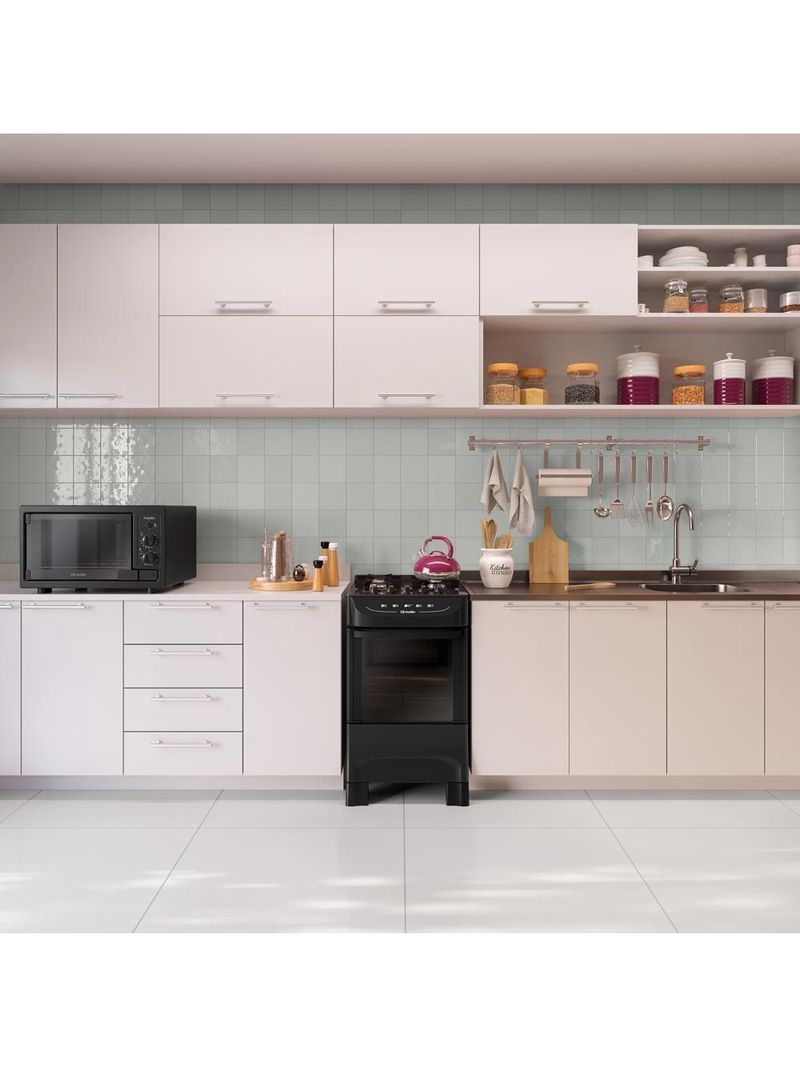 Fogão Mueller Preto Fosco 4 Bocas Com Mesa De Vidro e Acendimento Mfv4bb