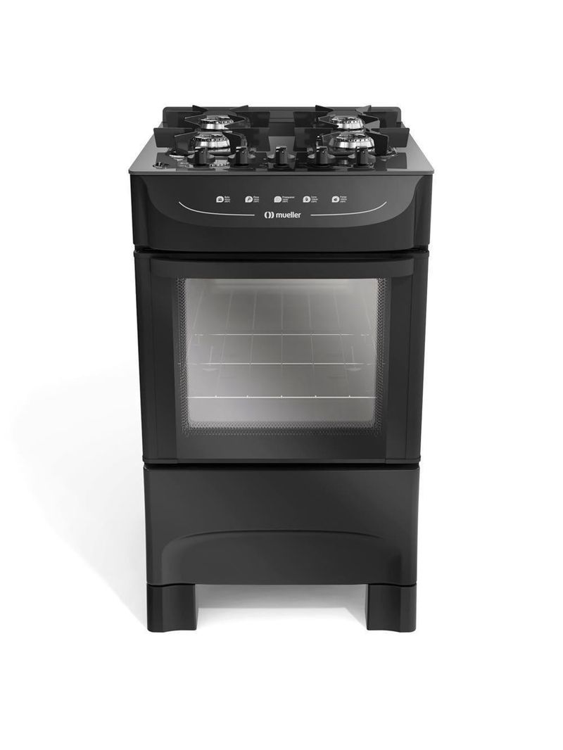 Fogão Mueller Preto Fosco 4 Bocas Com Mesa De Vidro e Acendimento Mfv4bb