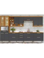 Cozinha Modulada Completa Burguesa Premium 7 Peças 33 Aéreos + 3 Balcões + 1 Paneleiro C6p58 Freijó Grafite