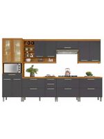 Cozinha Modulada Completa Burguesa Premium 7 Peças 33 Aéreos + 3 Balcões + 1 Paneleiro C6p58 Freijó Grafite