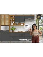 Cozinha Modulada Completa Burguesa Premium 7 Peças 33 Aéreos + 3 Balcões + 1 Paneleiro C6p58 Freijó Grafite