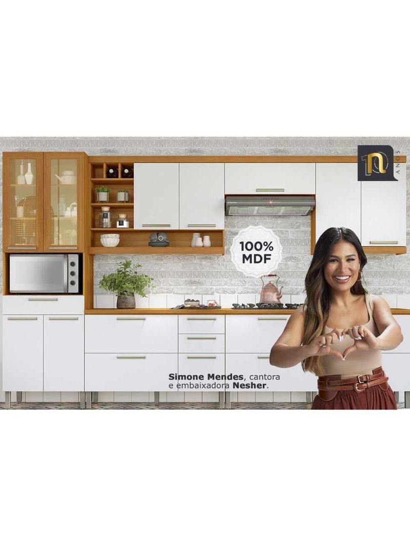 Cozinha Modulada Completa Burguesa Premium 7 Peças 33 Aéreos + 3 Balcões + 1 Paneleiro C6p58 Freijó Grafite