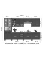 Cozinha Modulada Completa Burguesa Premium 7 Peças 33 Aéreos + 3 Balcões + 1 Paneleiro C6p58 Freijó Grafite