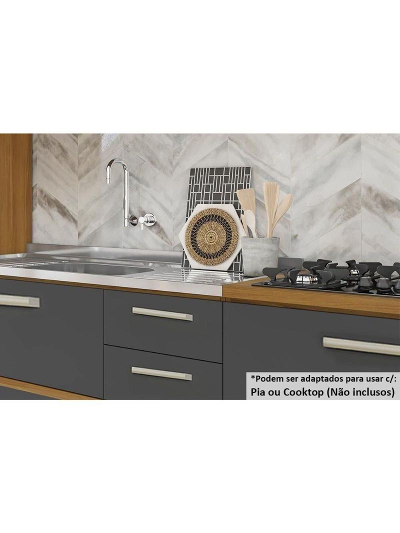 Cozinha Modulada Completa Burguesa Premium 7 Peças 33 Aéreos + 3 Balcões + 1 Paneleiro C6p58 Freijó Grafite