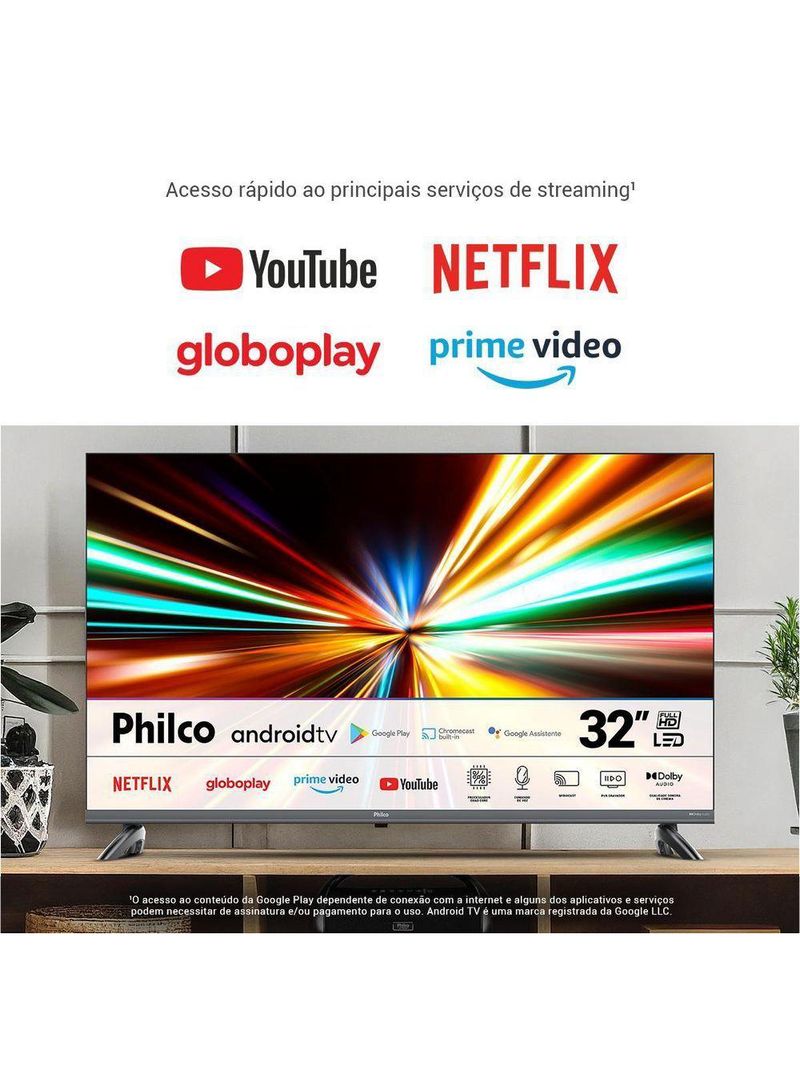 Smart TV 32” Philco Android TV Led HDR10 P32SAA Bivolt