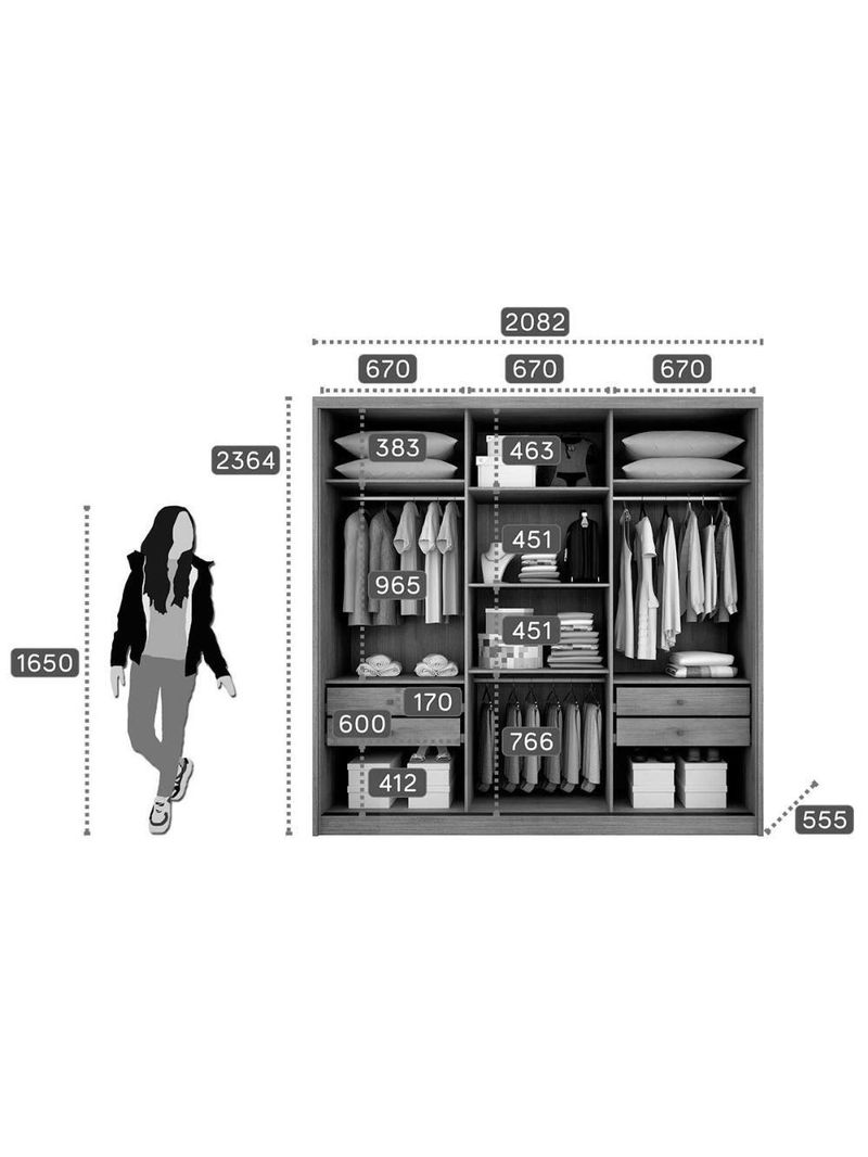Guarda Roupa Casal 3 Portas E 4 Gavetas Arezzo Plus Freijo Cumaru - Horizonte