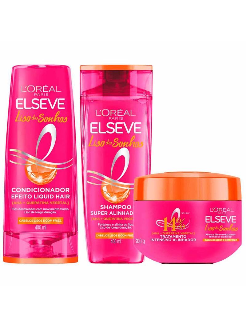 Elseve liso dos sonhos kit - shampoo + condicionador + máscara capilar