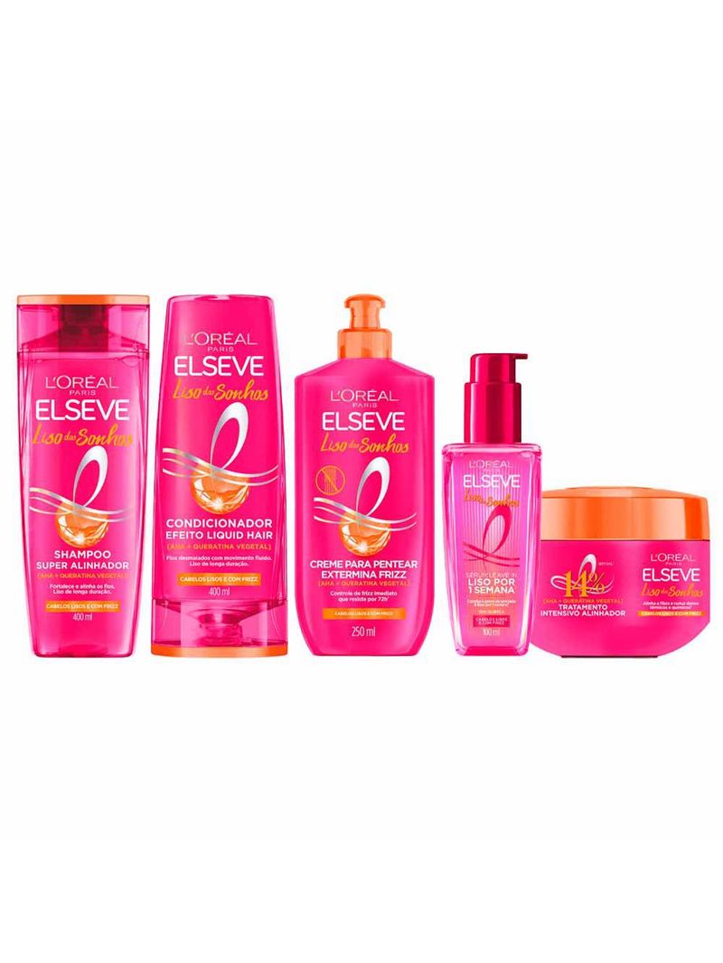 Elseve liso dos sonhos kit - shampoo + condicionador + máscara capilar + creme para pentear + sérum leave-in