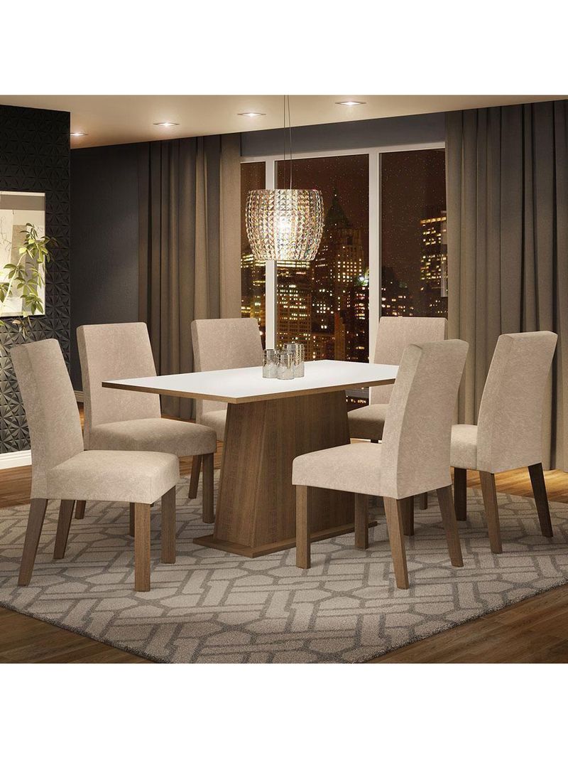 Conjunto Sala De Jantar Madesa Luciana Mesa Tampo De Madeira Com 6 Cadeiras - Rustic/branco/imperial