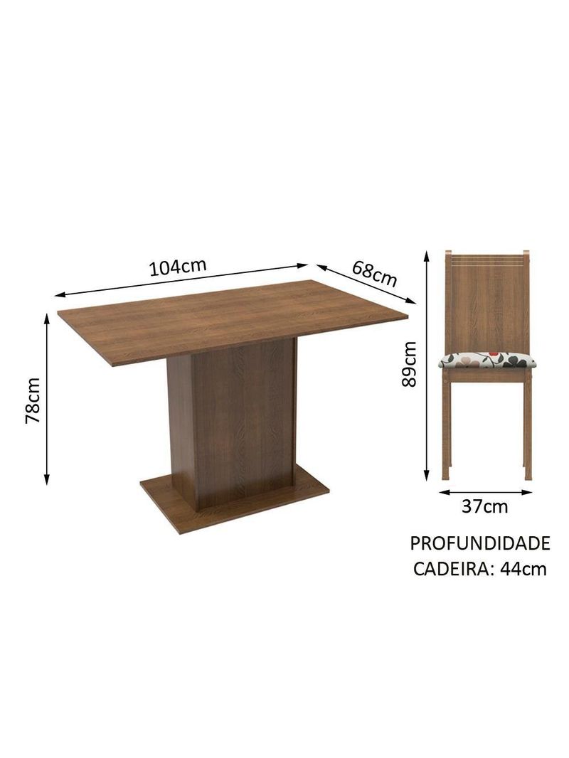 Conjunto Jantar Madesa Luana Mesa Madeira 4 Cadeira Floral