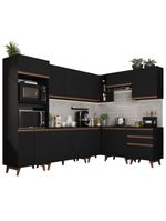 Cozinha Completa De Canto Com Armário E Balcão Preto Madesa