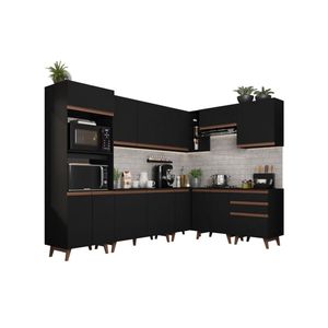 Cozinha Completa De Canto Com Armário E Balcão Preto Madesa