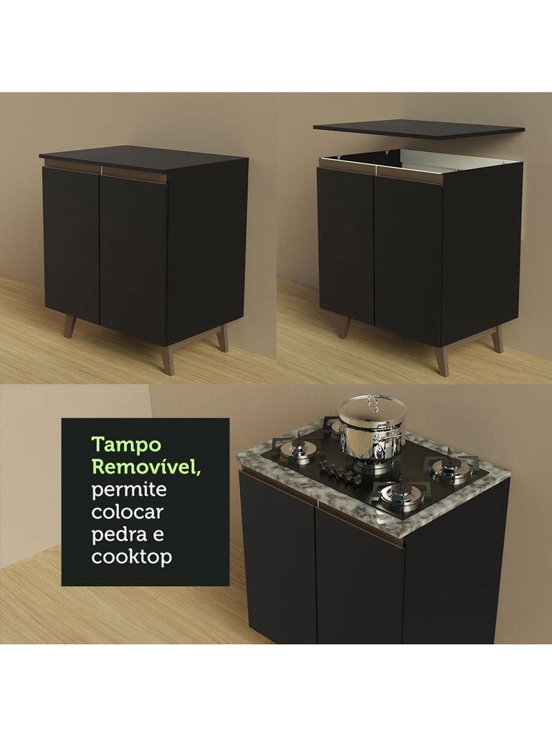 Cozinha Completa De Canto Com Armário E Balcão Preto Madesa