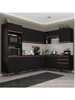 Cozinha Completa De Canto Com Armário E Balcão Preto Madesa