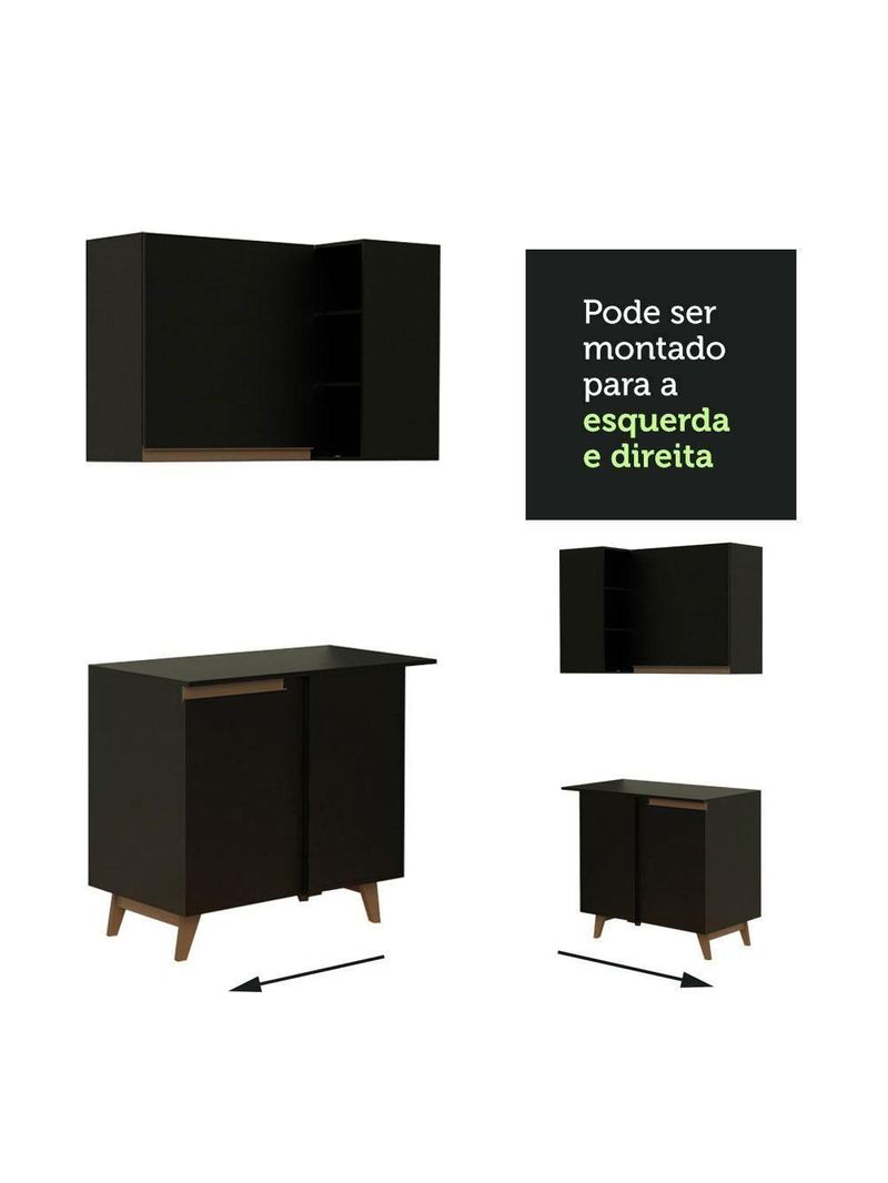 Cozinha Completa De Canto Com Armário E Balcão Preto Madesa
