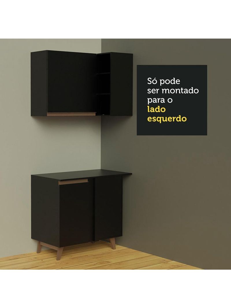 Cozinha Completa De Canto Com Armário E Balcão Preto Madesa