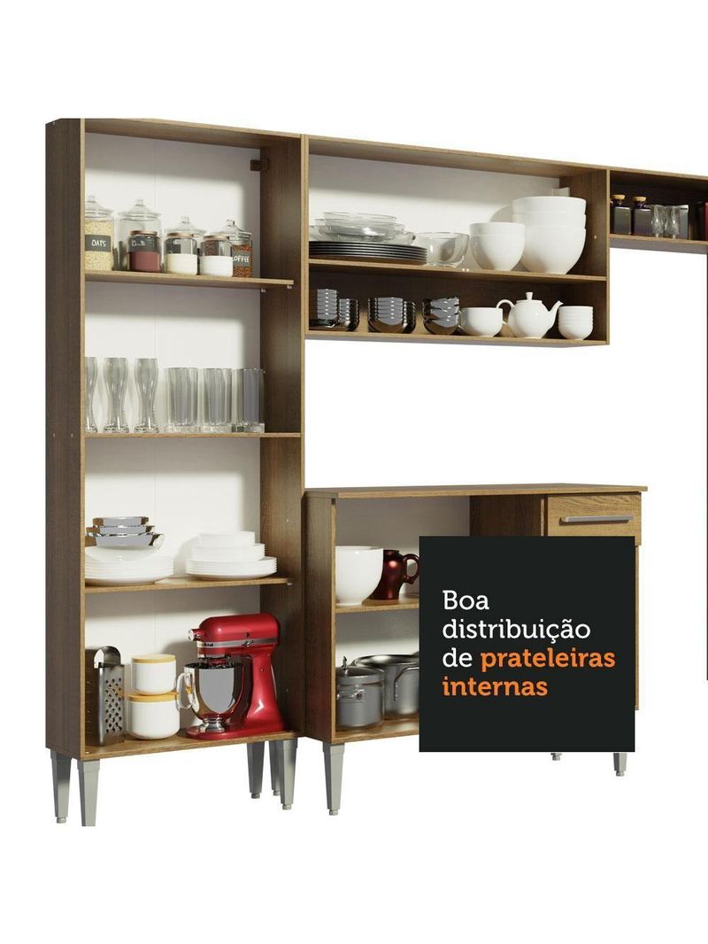 Armário De Cozinha Completa 293cm Rustic/cinza Emilly Madesa 10 Rustic/cinza