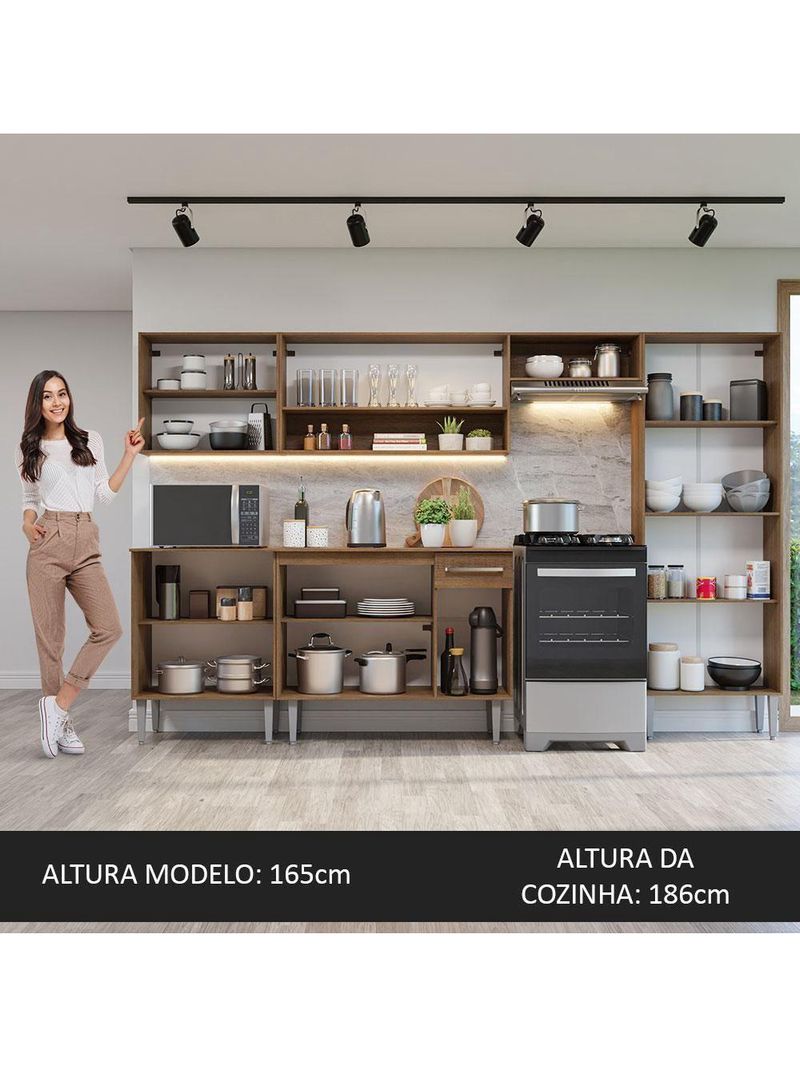 Armário De Cozinha Completa 293cm Rustic/cinza Emilly Madesa 10 Rustic/cinza