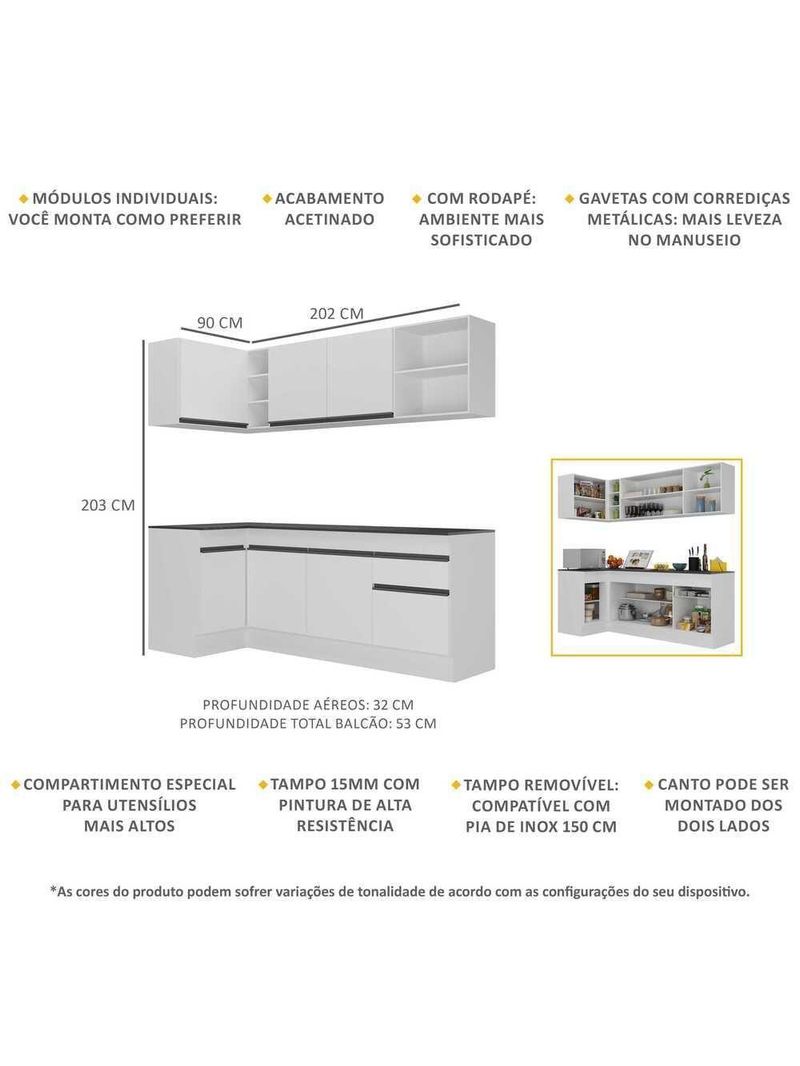 Armário De Cozinha Compacta De Canto Branco/preto
