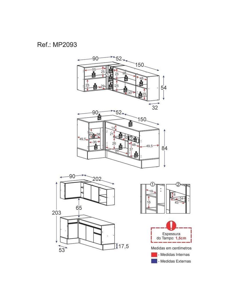 Armário De Cozinha Compacta De Canto Branco/preto